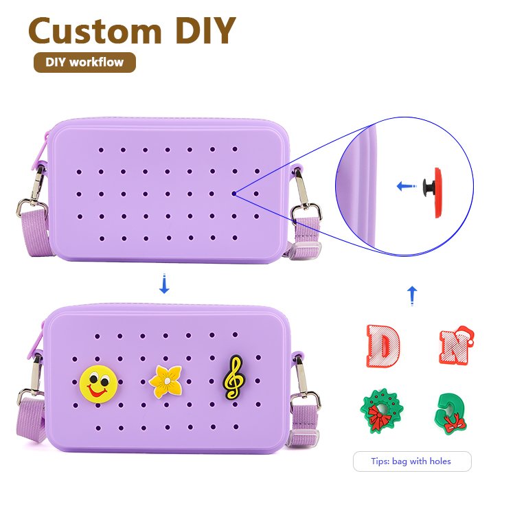 2024 New Arrival Summer Croc Hole Silicone Mobile Phone Bag Purse Female Mini Crossbody Sling Bogg Bag Shoulder Strap