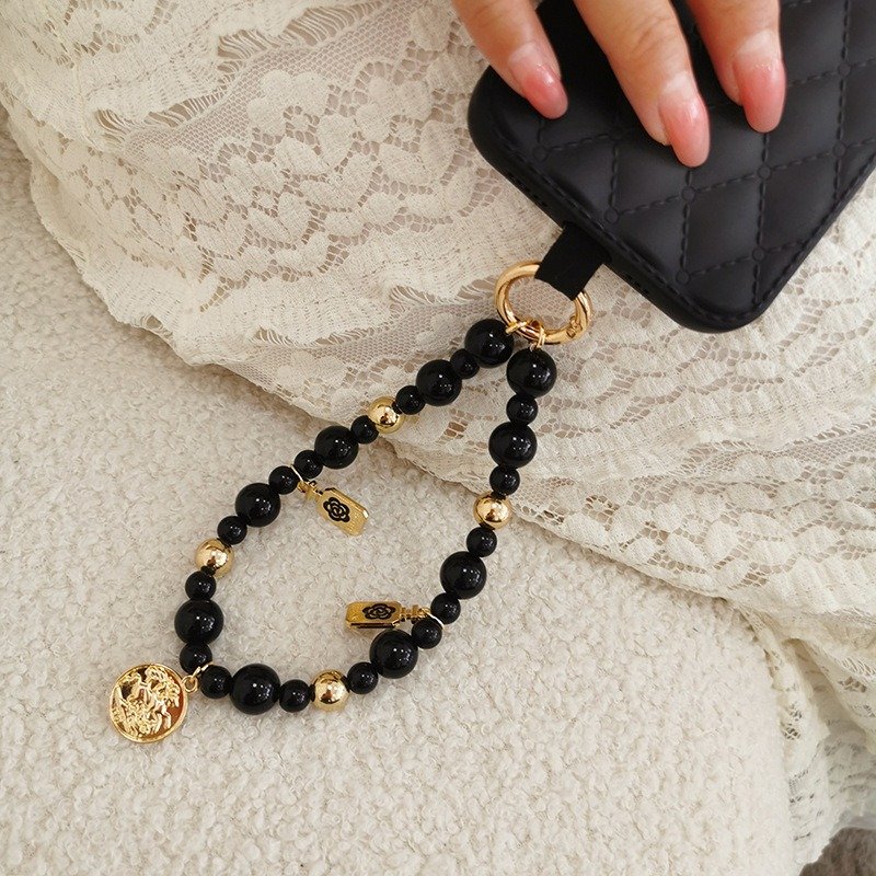 PU Leather Gold Plated Mobile Phone Chain Earphone Bag Smartphone Crossbody Necklace Strap Black Cellphone Chain Accessory