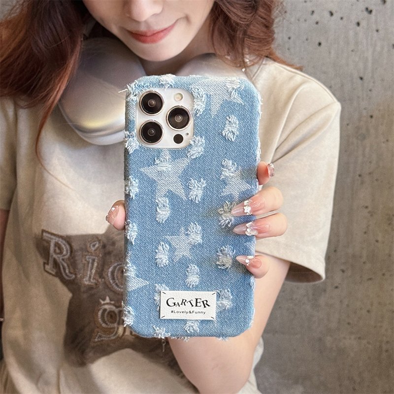 For iPhone 16 pro max 15 14 13 12 11Women Distressed Demin Phone Cases Fashion Full Body Protective Covers