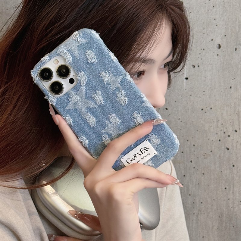 For iPhone 16 pro max 15 14 13 12 11Women Distressed Demin Phone Cases Fashion Full Body Protective Covers