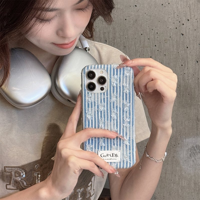 For iPhone 16 pro max 15 14 13 12 11Women Distressed Demin Phone Cases Fashion Full Body Protective Covers