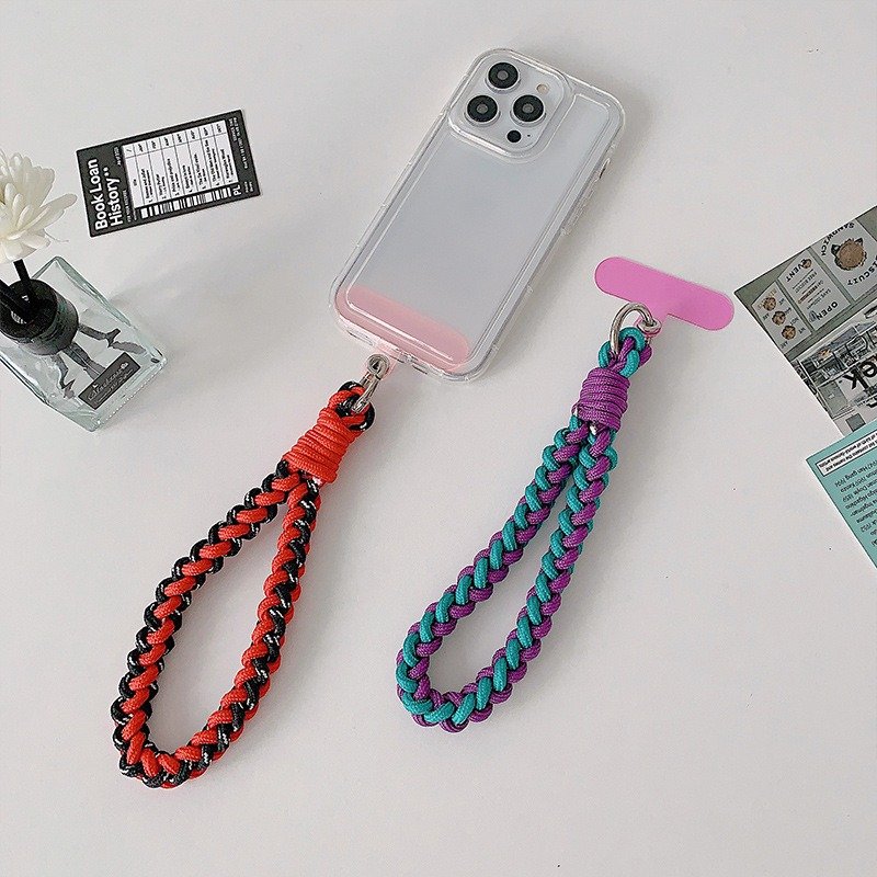 Colorful Handmade Mobile Phone Wristband Strap Short Durable Keychain Holder Anti Lost Nylon Phone Charm Strap Color Patch