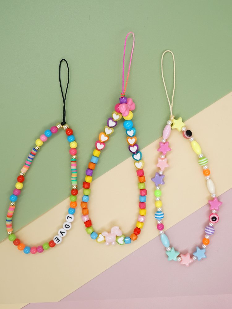 Go2Boho Lanyard Phone Chain Set for Phone Case Pony Love Heart Star Eye Beaded Kawaii Mobile Phone Chain Strap Women Jewelry Set
