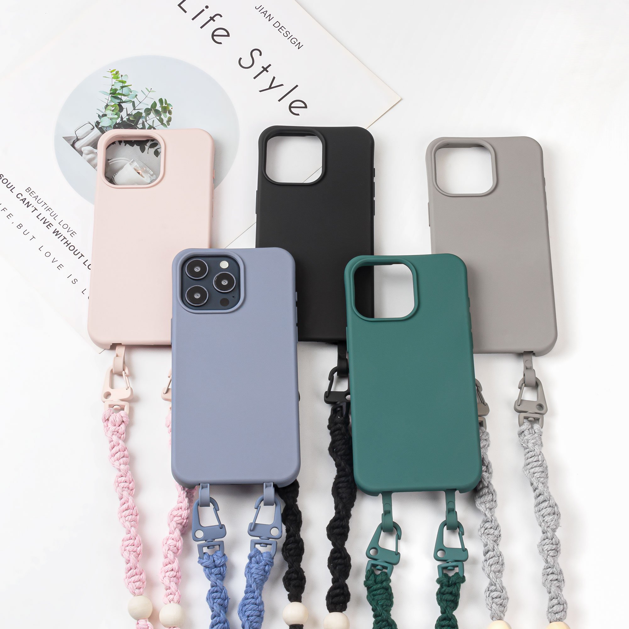 Universal Crossbody Necklace Neck nylon Cell Mobile Phone Weaving bead lanyard straps cord for Iphone 16 phone case