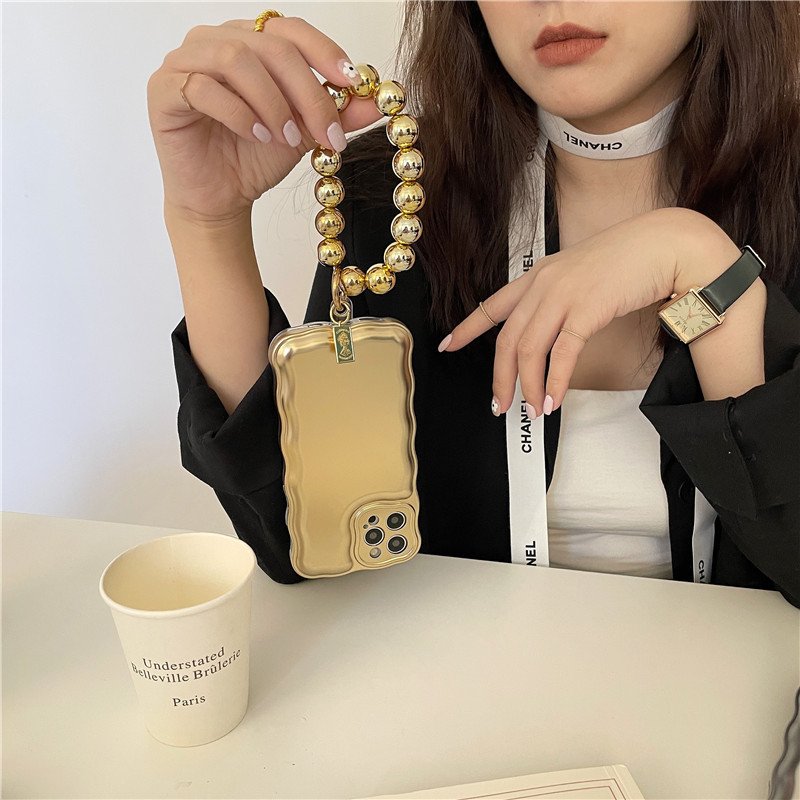 IMD Luxury Wavy Border Frame TPU Back Cover with Bracelet Phone Case for iphone 14 13 12 11 Pro X Xr Xs Max
