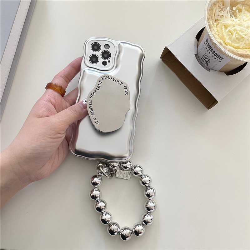 IMD Luxury Wavy Border Frame TPU Back Cover with Bracelet Phone Case for iphone 14 13 12 11 Pro X Xr Xs Max