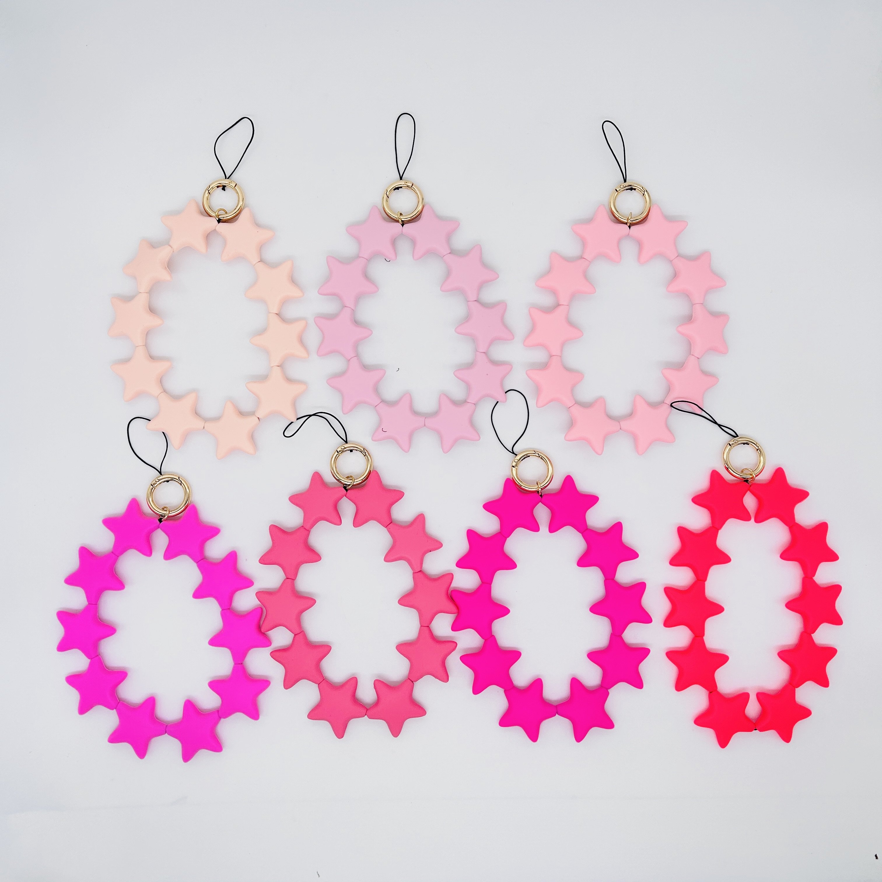 Yiwu manufactory pink big phone chain strap beautiful star phone chain silicone soft phone lanyard with bag pendant hanging