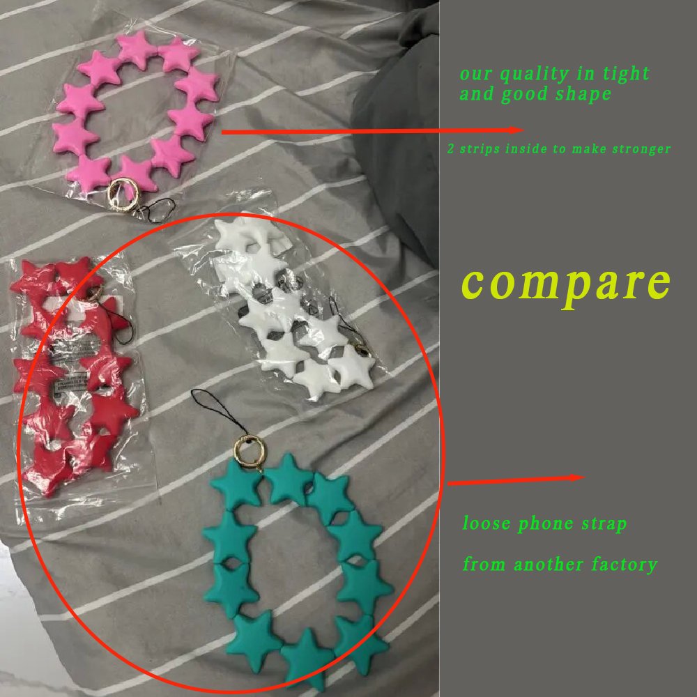 Yiwu manufactory pink big phone chain strap beautiful star phone chain silicone soft phone lanyard with bag pendant hanging