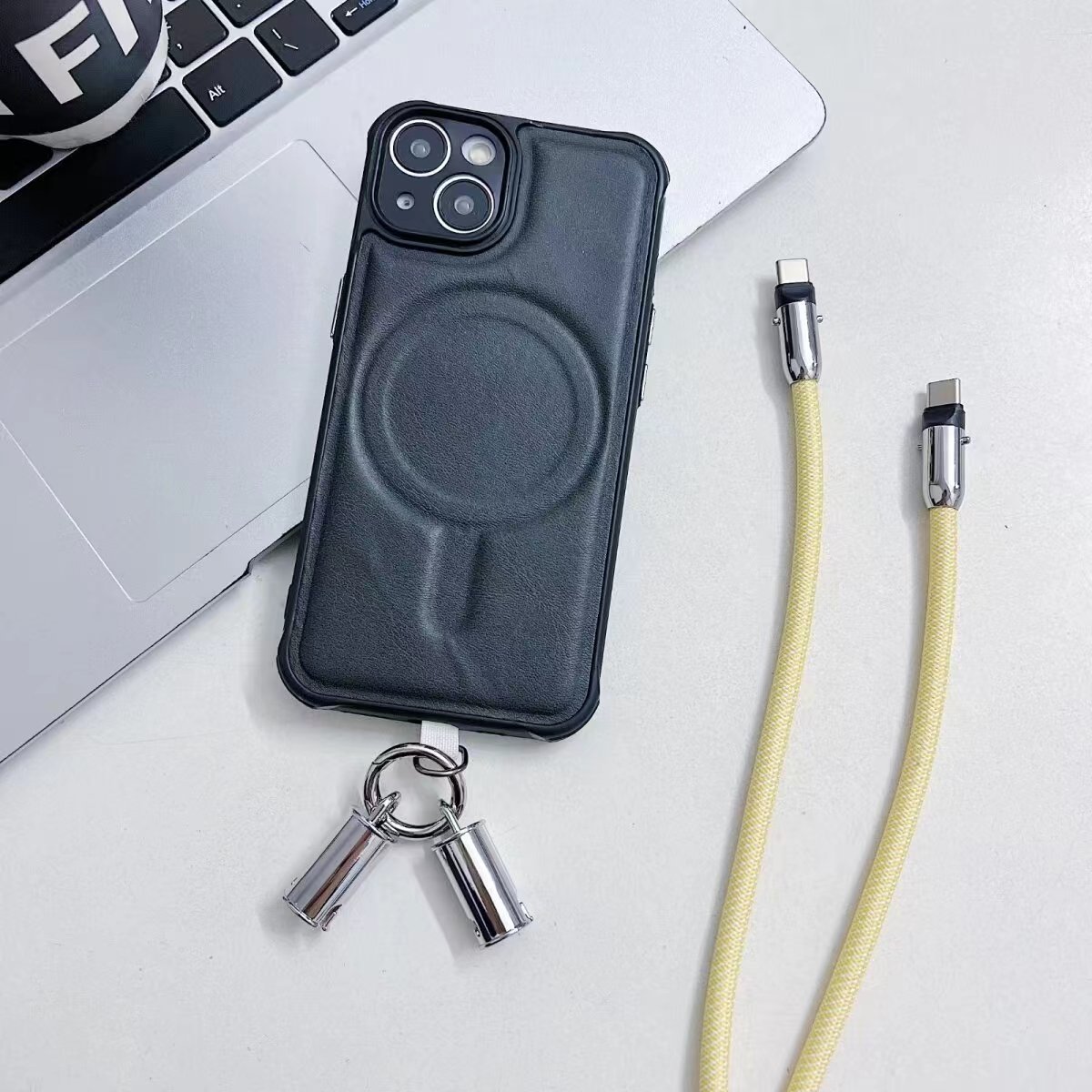 New design lanyard fast charging cable 2 in 1 type c to type c cables Braided Anti-lost rope PD 100W fast data cable