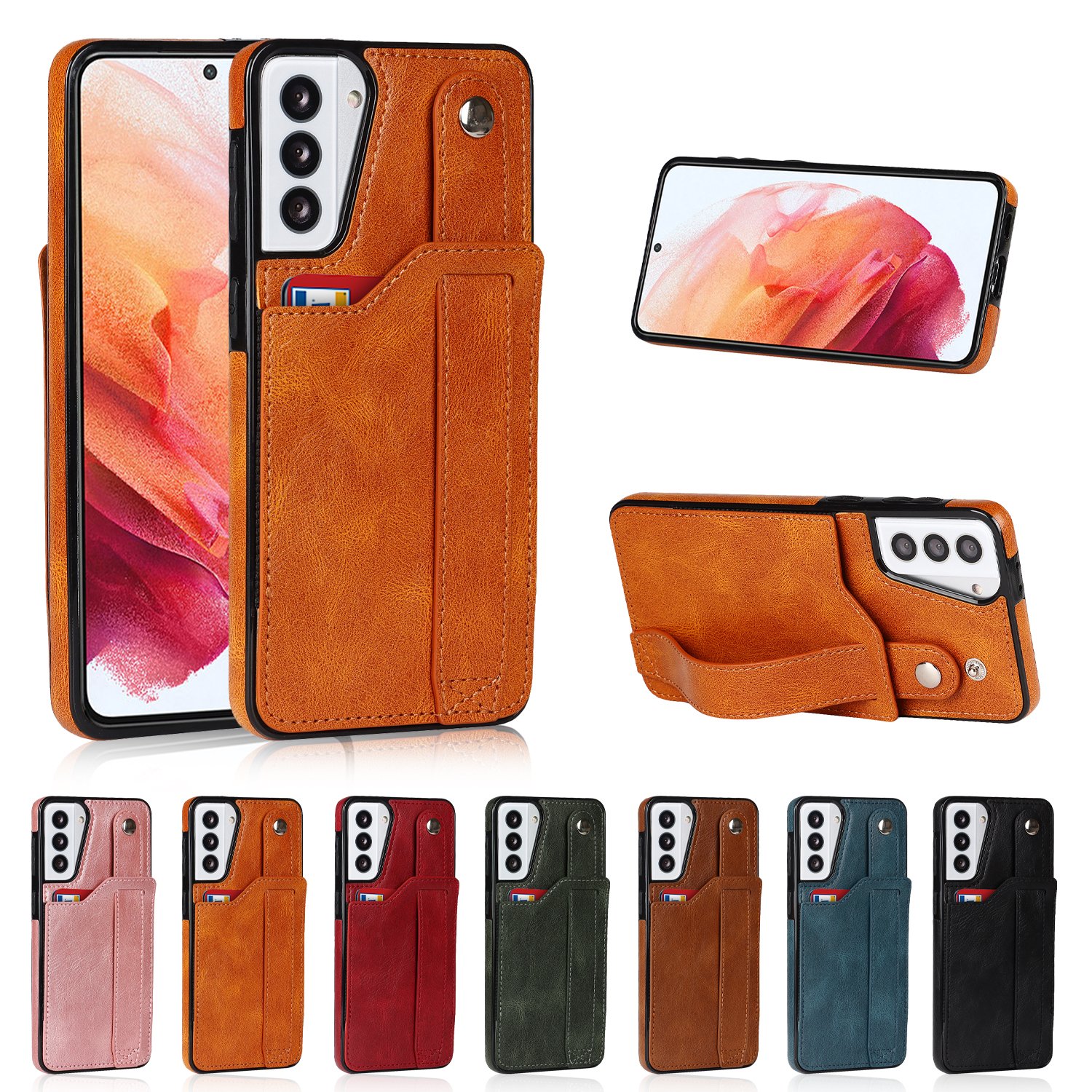 For Samsung S21 PU Leather Case Wrist Strap Phone Case For Note 20 Ultra A72 A32 A52 A22 A82 S20 Plus