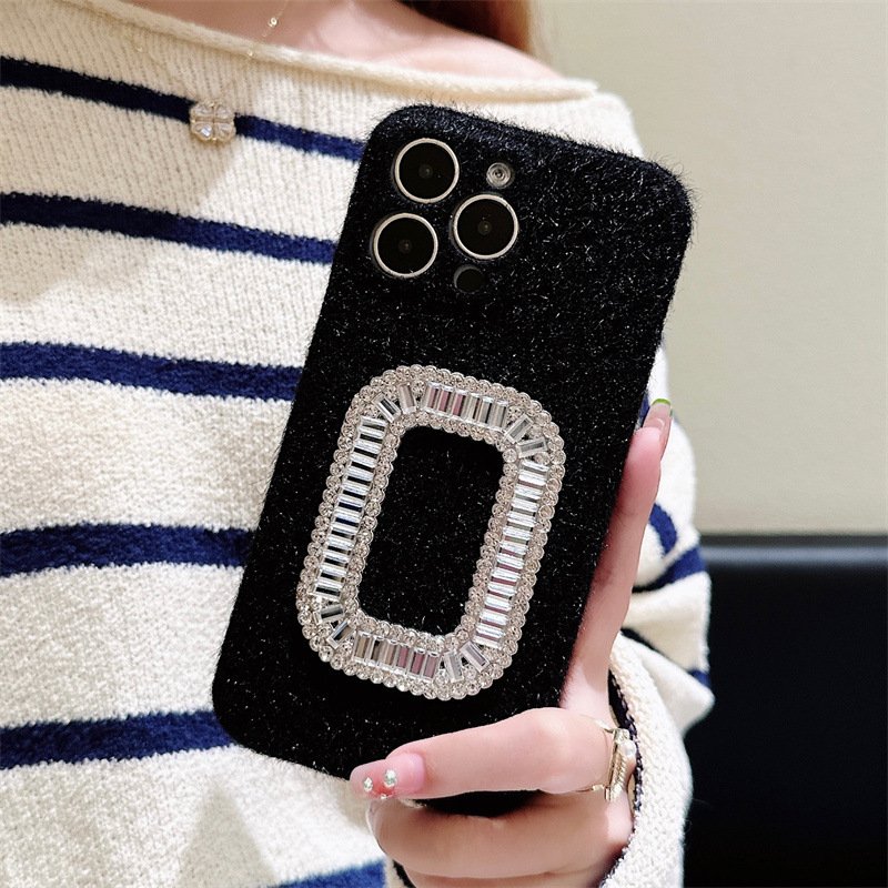 foshan trendy smart diamond holder fur phone case back covers for iPhone 11 12 13 Pro Max women mobile phone shell