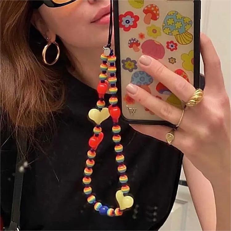 Hot European And American Custom DIY Mobile phone strap with Colorful Beads For Women Girls universal mobile cell phone bracelet