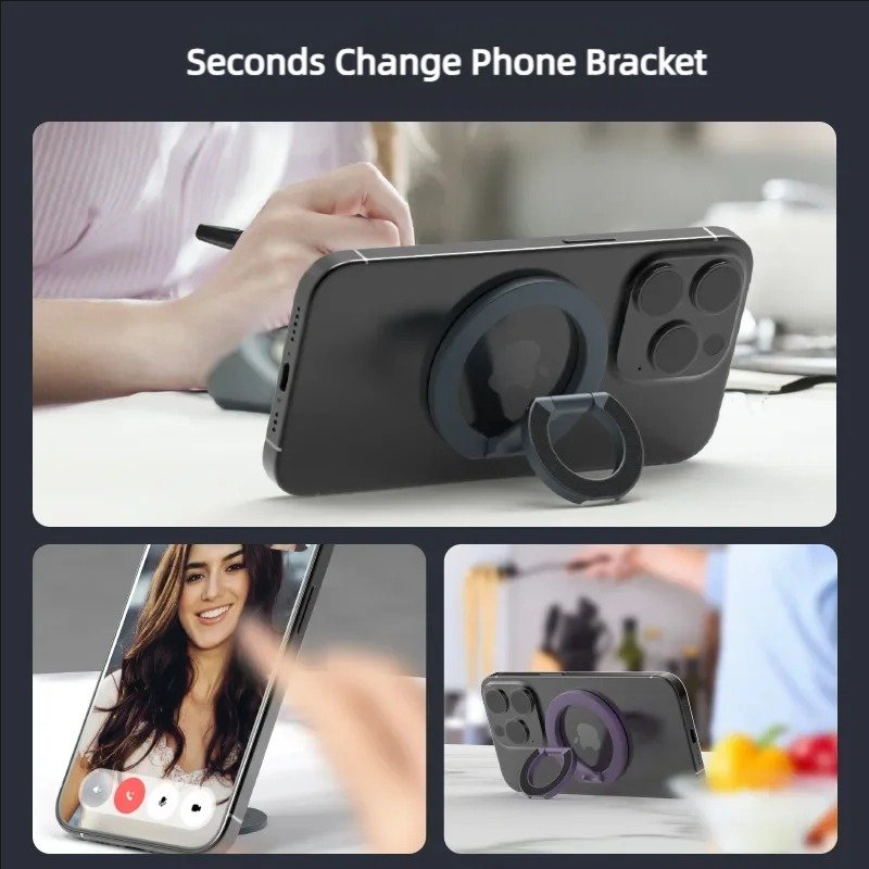 New Arrival Foldable Double Sided Magnetic Phone Ring Holder for iPhone 16 15 14 Adjustable Cell Phone Kickstand Magnet Grip