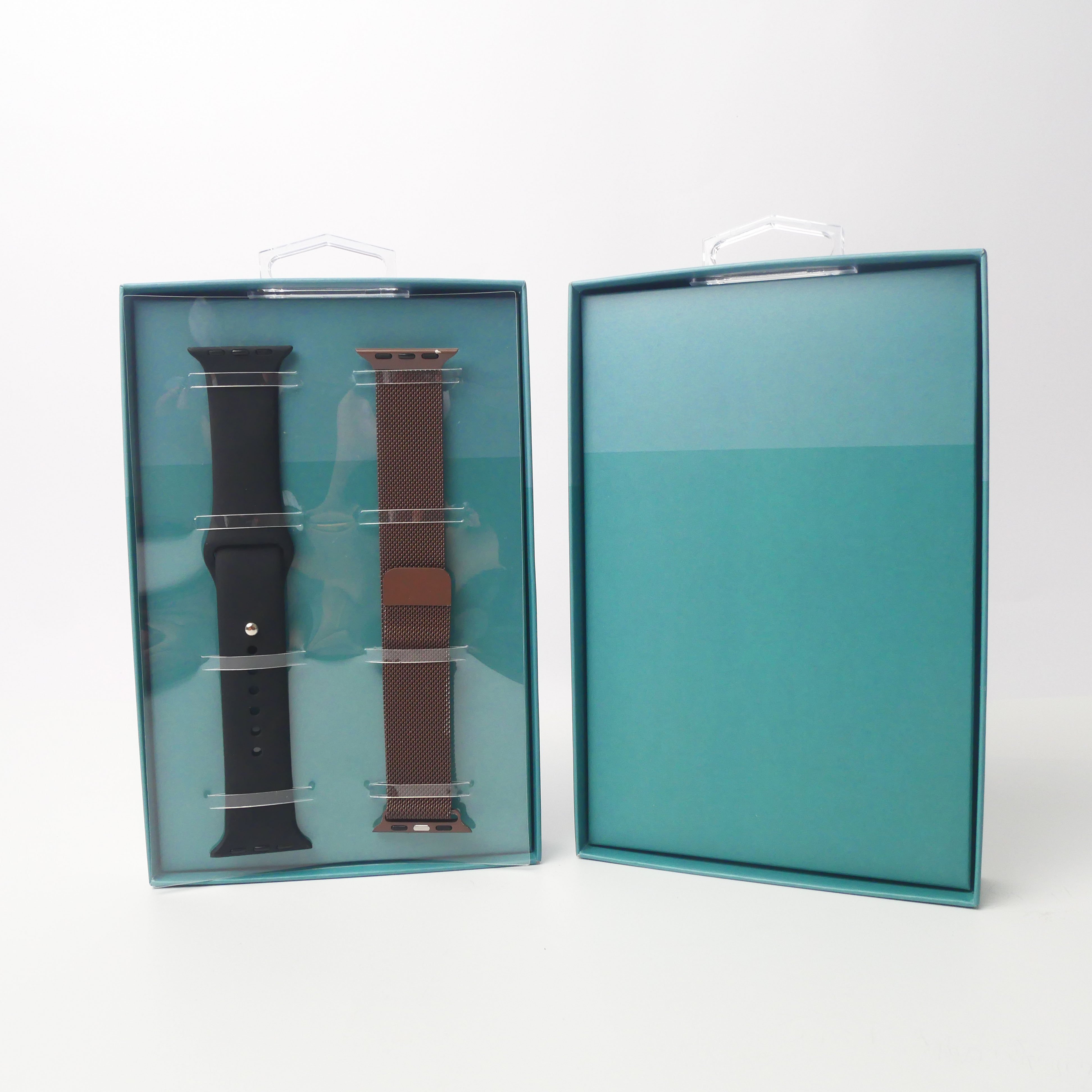 Watch Strap Packing Box Low MOQ Watch Band paper Box with Plastic hook + PET transparent film strap packaging