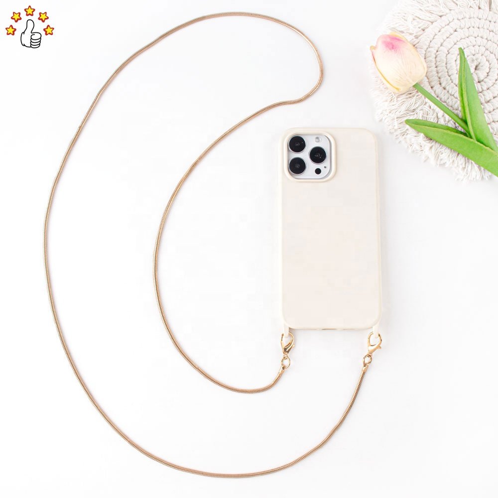 Gold Metallic Cross-body Metal Phone Lanyard Key Chain Mobile Phone Chain Bag Accessories Anti Lost Phone Strap For Women Girls