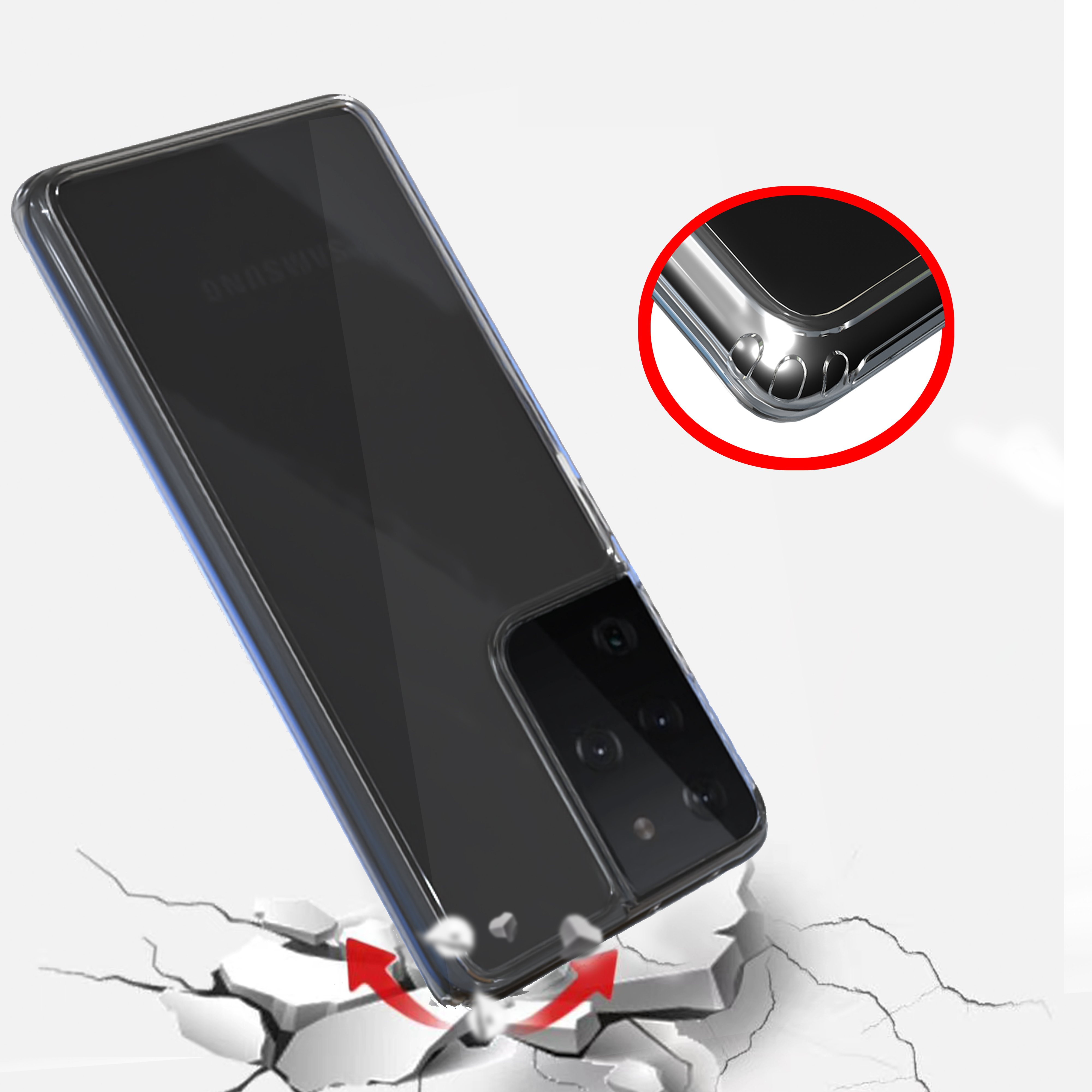 Ultrathin Transparent Tempered Glass Phone Case For S21 Shockproof Waterproof Mobile Phone Case For Samsung S21 Ultra