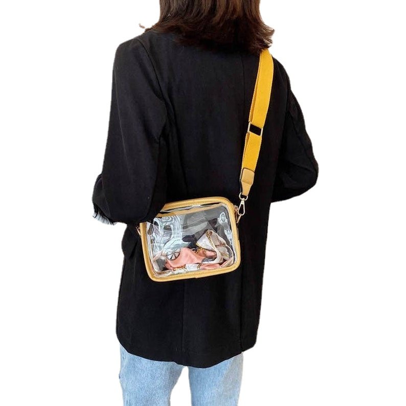 PVC Waterproof Shoulder Diagonal Mobile Phone Bag Transparent Women's Bags 2024 New Wide Shoulder Strap Small Square Bag
