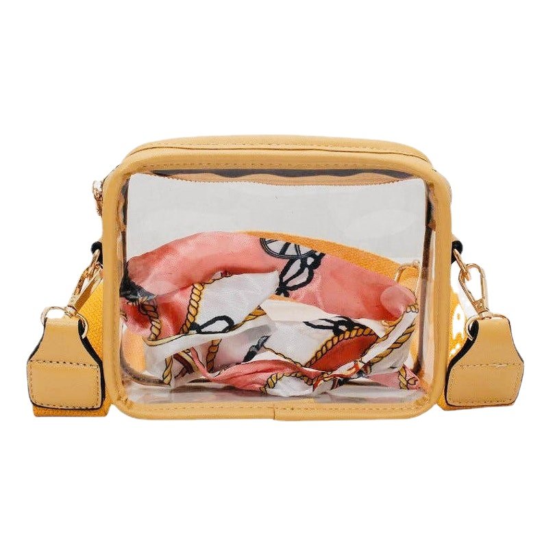 PVC Waterproof Shoulder Diagonal Mobile Phone Bag Transparent Women's Bags 2024 New Wide Shoulder Strap Small Square Bag