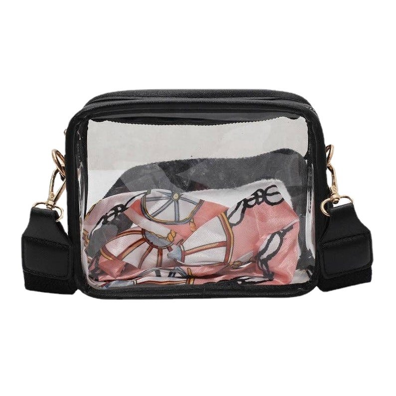 PVC Waterproof Shoulder Diagonal Mobile Phone Bag Transparent Women's Bags 2024 New Wide Shoulder Strap Small Square Bag