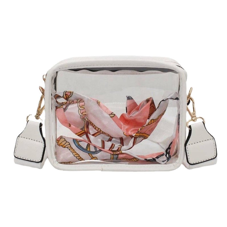 PVC Waterproof Shoulder Diagonal Mobile Phone Bag Transparent Women's Bags 2024 New Wide Shoulder Strap Small Square Bag