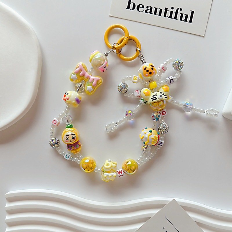 Creative Hand-Painted Beaded Wrist Strap Crystal Cellphone Chain Key with Durable Plastic Material mobile phone chains