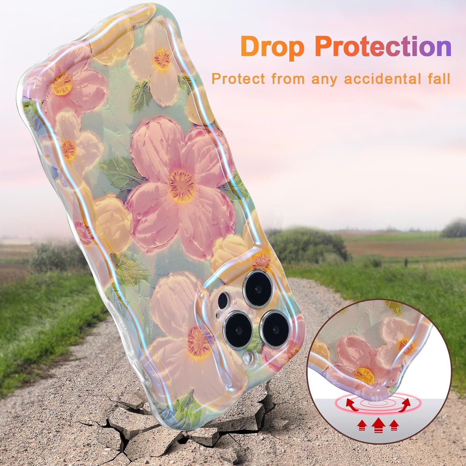 Colorful Retro Oil Painting Flower Laser Beam For iPhone15 Pro Max 14 13 12 11 XS XR Frosted Camera Protect Shockproof Cover