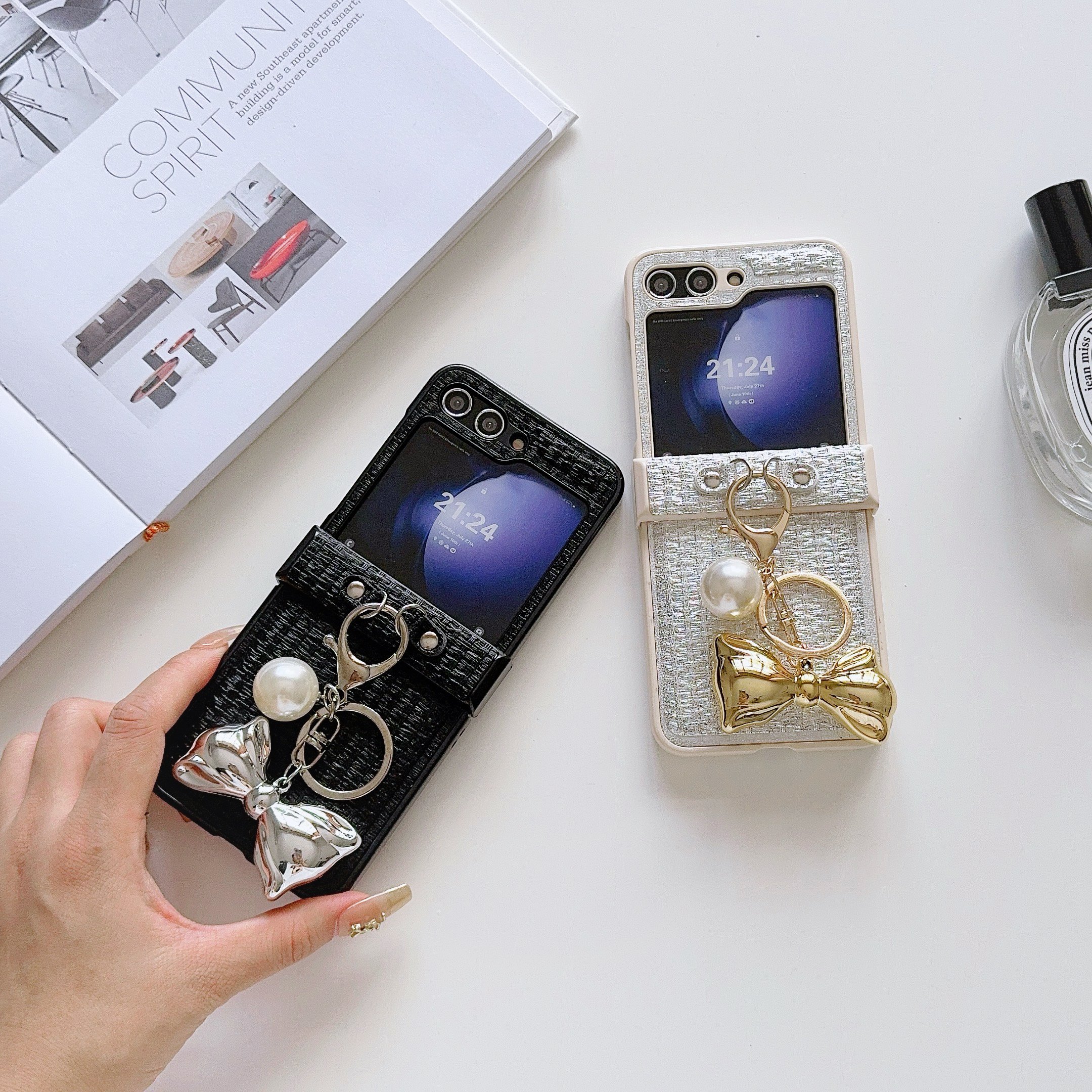 3D Electroplated Bow Folding PC Mobile Phone Cases For Samsung ZFLIP 6 5 4 3 Waterproof & Shockproof