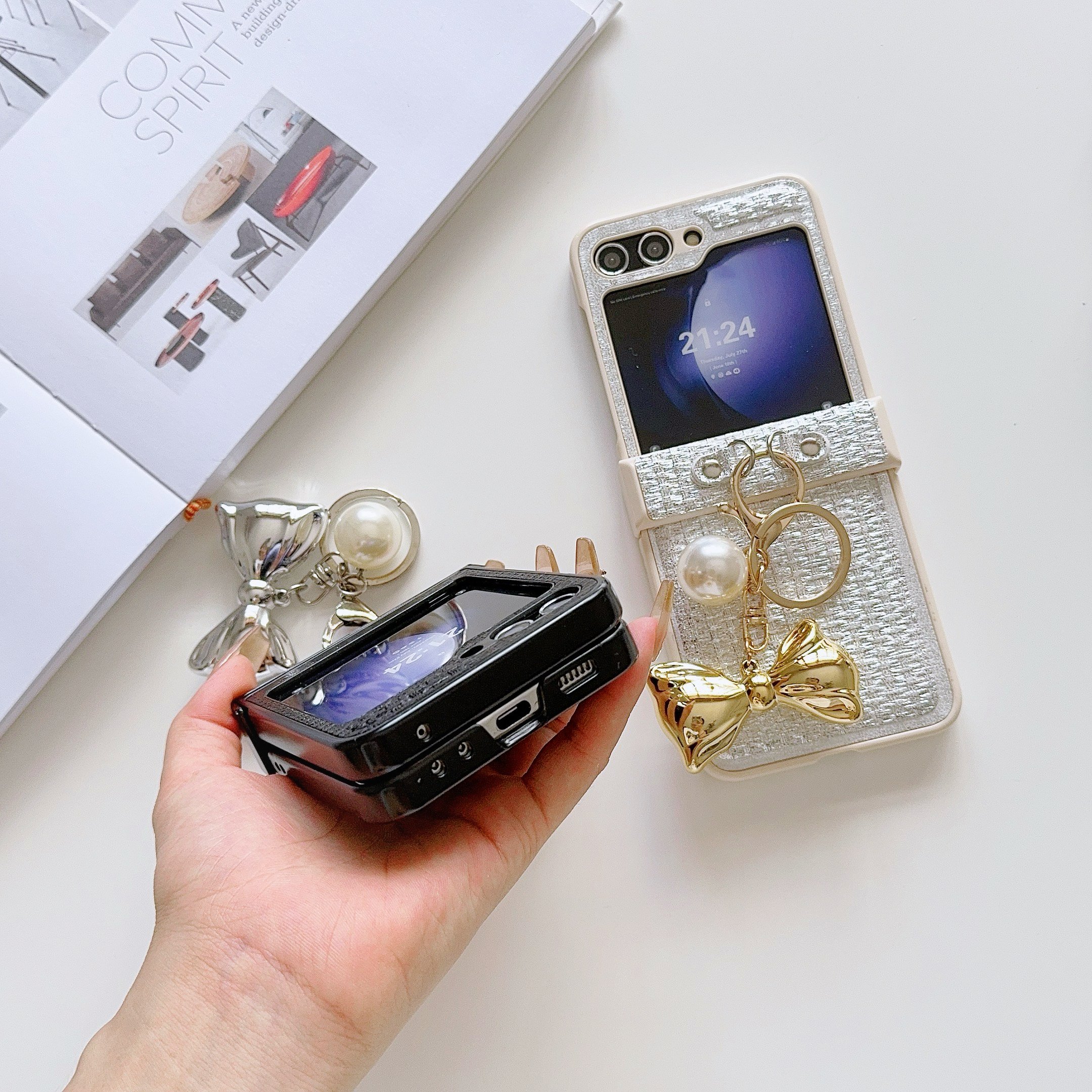 3D Electroplated Bow Folding PC Mobile Phone Cases For Samsung ZFLIP 6 5 4 3 Waterproof & Shockproof