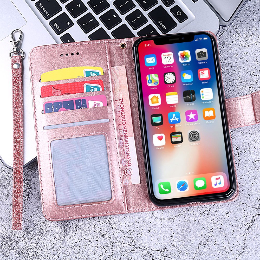 Bling Glitter Flip Wallet Leather Case For iPhone 15 14 Plus 13 Pro Max 12 11 Samsung S24 Ultra Luxury Women Book Phone Cover