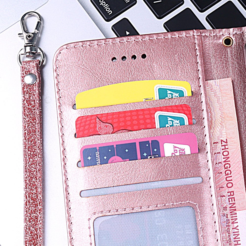 Bling Glitter Flip Wallet Leather Case For iPhone 15 14 Plus 13 Pro Max 12 11 Samsung S24 Ultra Luxury Women Book Phone Cover