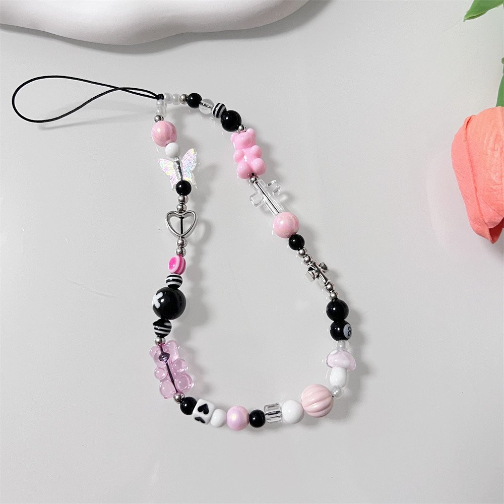 Cute in Stock Bulk Wholesale Strap Chain Crystal Keychain String Star Lanyard Beaded Mobile Phone Charms Accessories