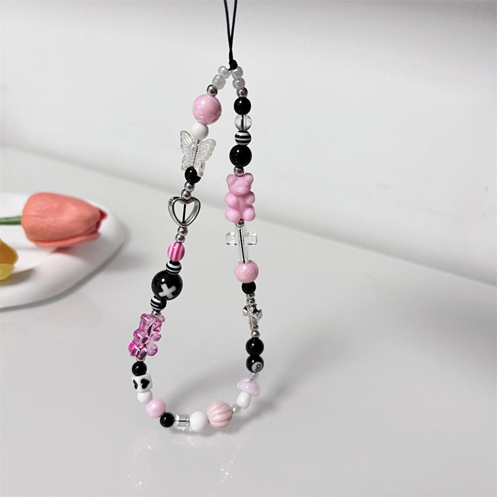 Cute in Stock Bulk Wholesale Strap Chain Crystal Keychain String Star Lanyard Beaded Mobile Phone Charms Accessories