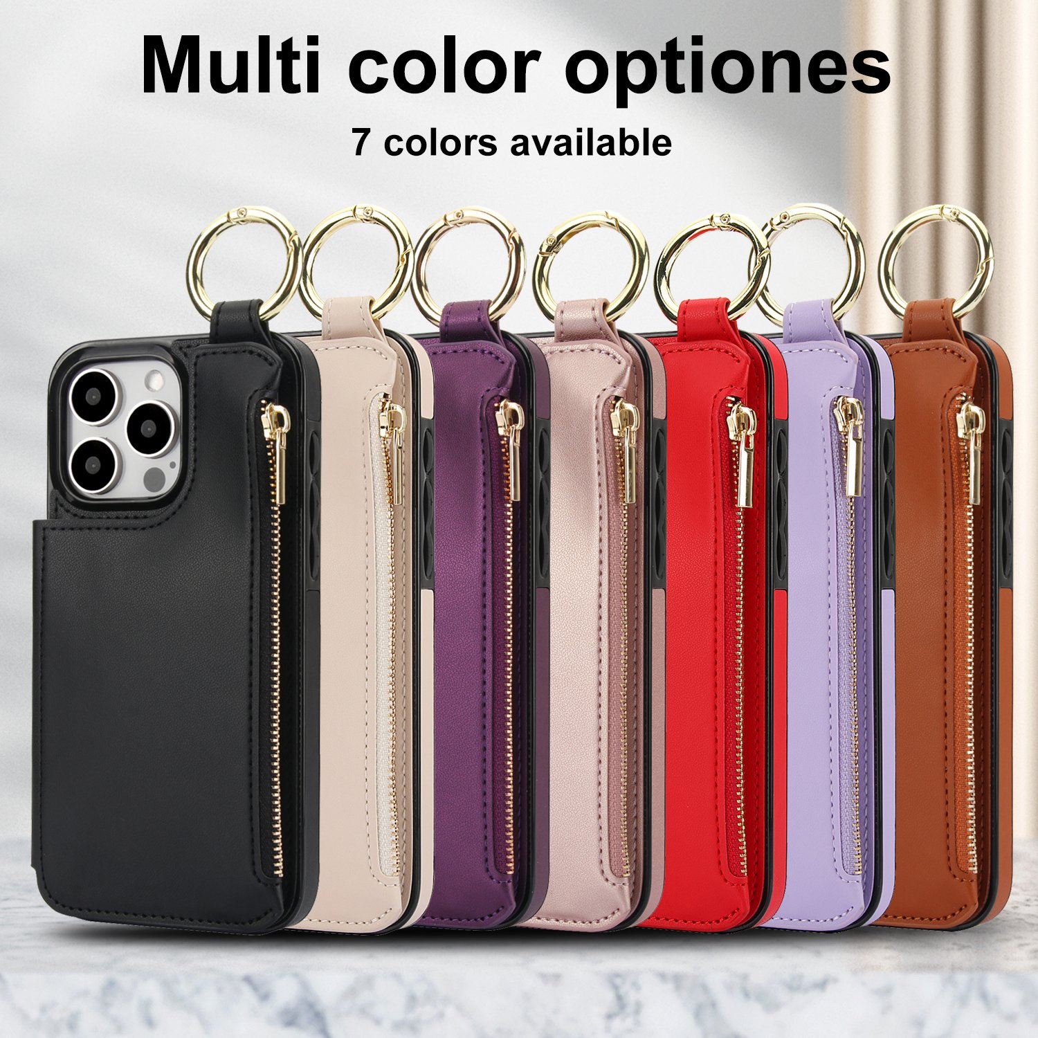New Material phone wallet zipper mobile phone case with removable strap for iphone 13 14 15 16 pro max strap flip phone case