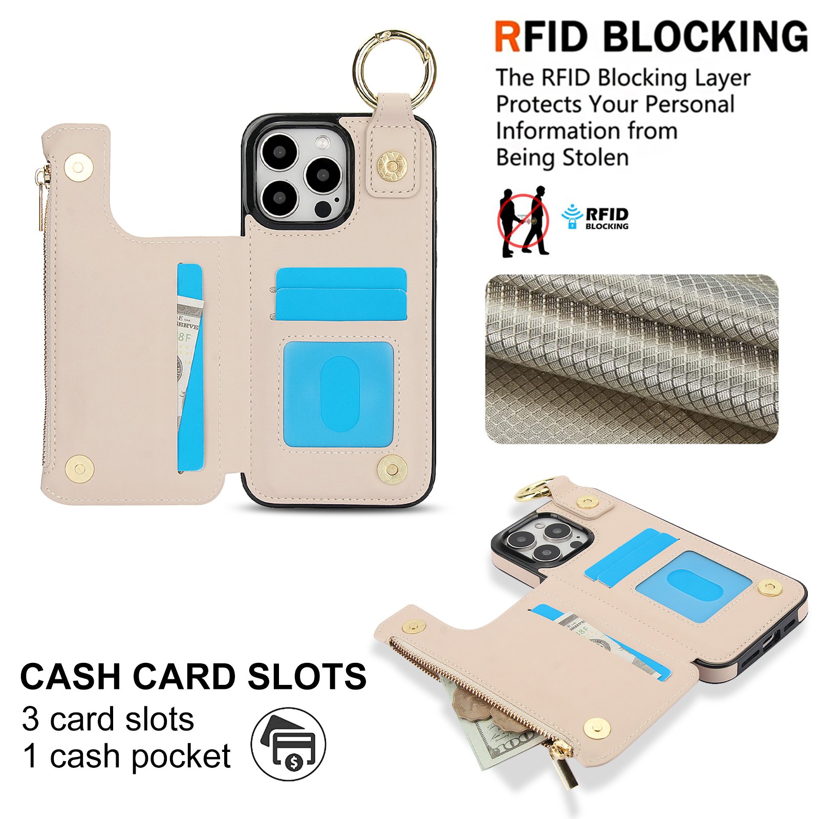 New Material phone wallet zipper mobile phone case with removable strap for iphone 13 14 15 16 pro max strap flip phone case