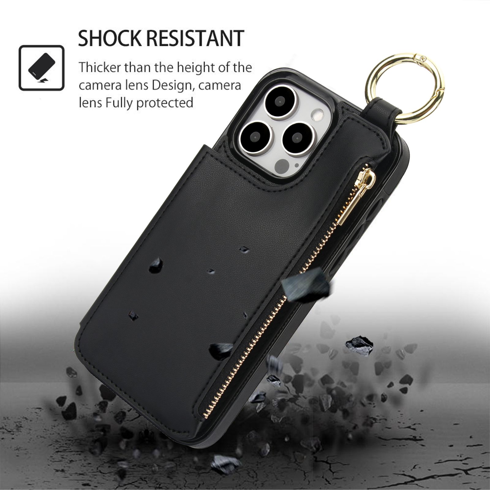 New Material phone wallet zipper mobile phone case with removable strap for iphone 13 14 15 16 pro max strap flip phone case