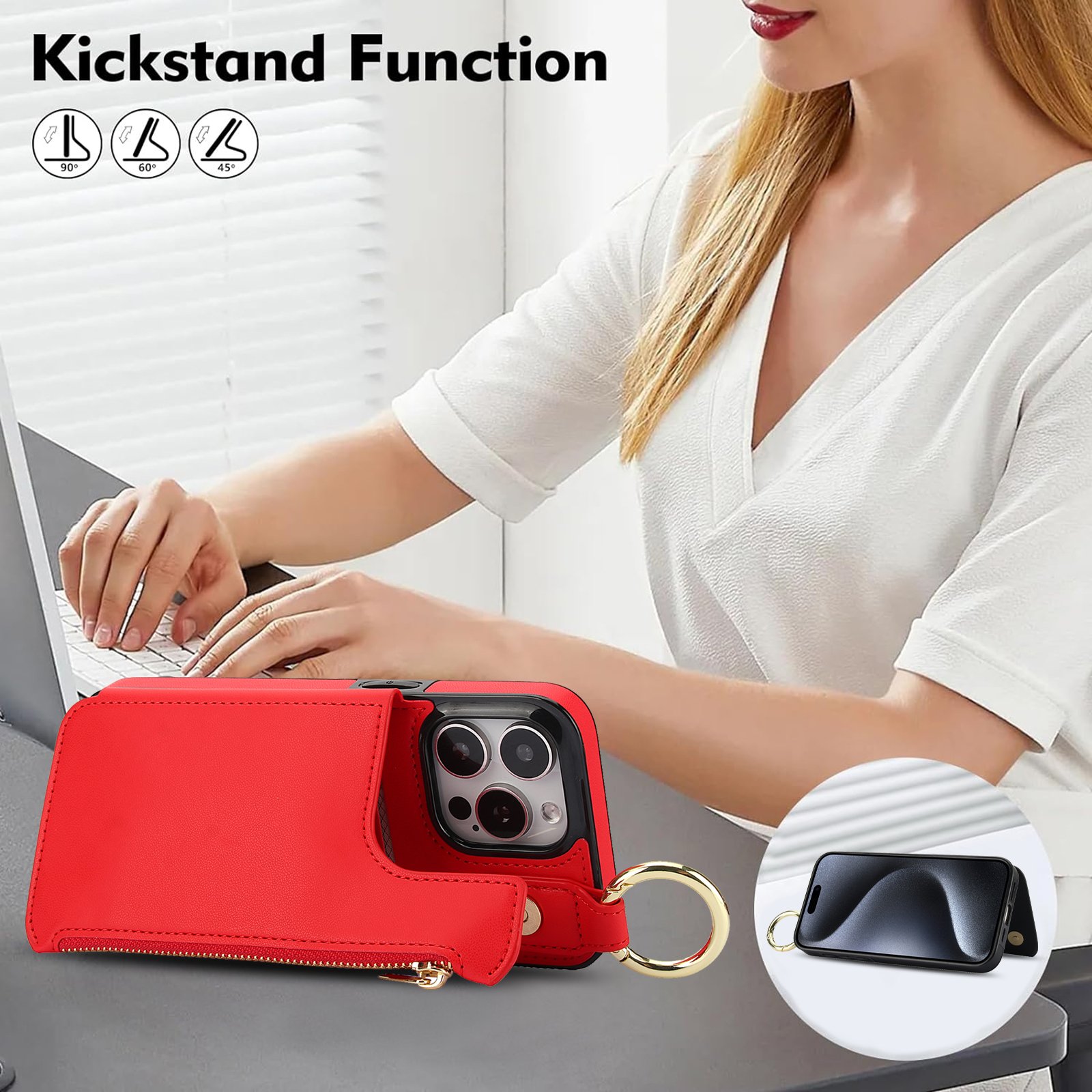New Material phone wallet zipper mobile phone case with removable strap for iphone 13 14 15 16 pro max strap flip phone case