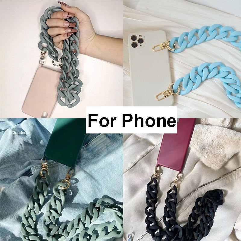New Thick Woman Bag Phone Accessory Detachable Replacement Acrylic Chain Beige Mobile Phone Strap Necklace 40cm 60cm 80cm 120cm