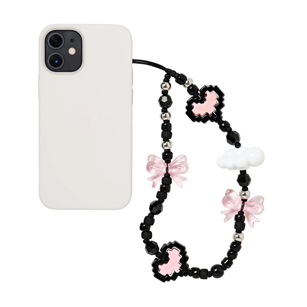 Y2k Acrylic Cloud Pink Bow Heart Beaded Phone Straps Bracelet Bead Wrist Rope Phone Case Lanyard Charm Accessories Keychain Girl