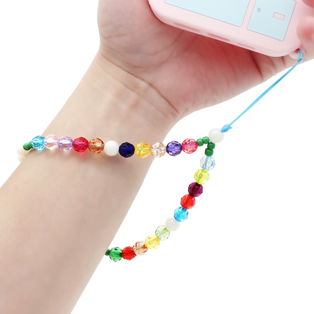 Multi Color Diy Acrylic Crystal Pearl Clay Mobile Phone Chain Beads Phone Case Charms Hook Phone Grip Straps about 11.1g Fashion
