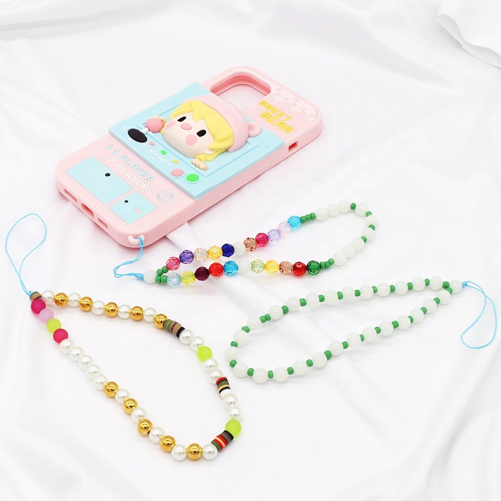 Multi Color Diy Acrylic Crystal Pearl Clay Mobile Phone Chain Beads Phone Case Charms Hook Phone Grip Straps about 11.1g Fashion