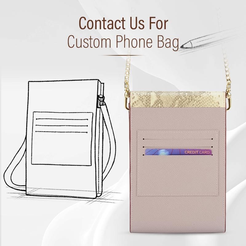 Custom Leather Mobile Phone Strap Bag Crossbody Cell Phone Bag with Metal Hook