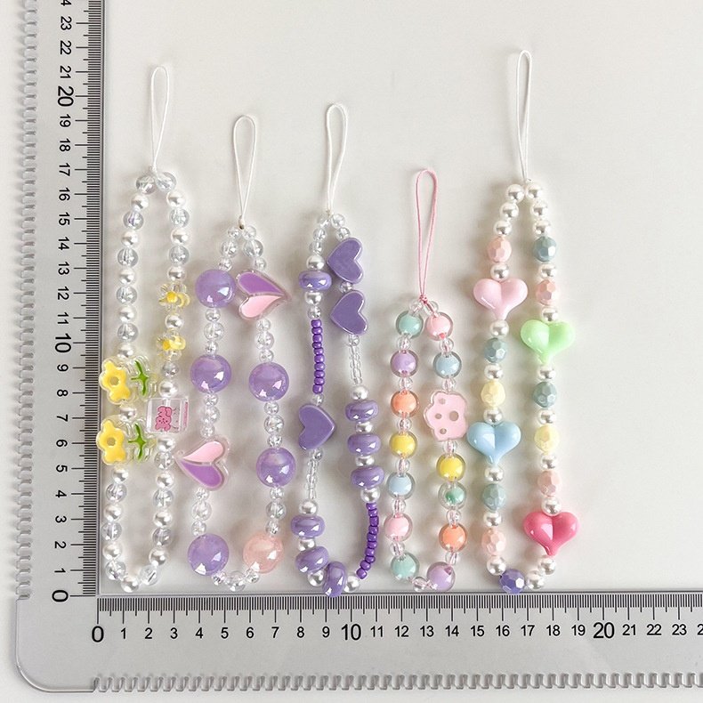 Cute Jelly Beaded Flower Phone Charms Lanyard Wrist Strap Dismountable Mobilephone Rope Lovely Candy Blacelete