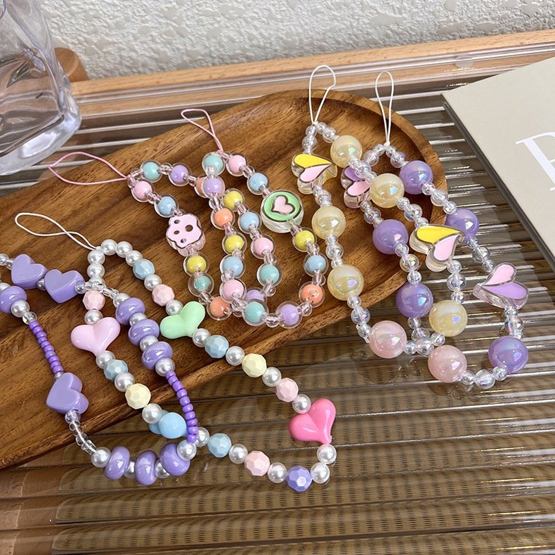 Cute Jelly Beaded Flower Phone Charms Lanyard Wrist Strap Dismountable Mobilephone Rope Lovely Candy Blacelete