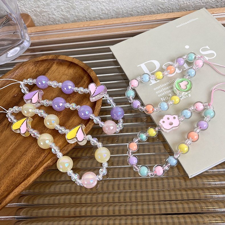 Cute Jelly Beaded Flower Phone Charms Lanyard Wrist Strap Dismountable Mobilephone Rope Lovely Candy Blacelete
