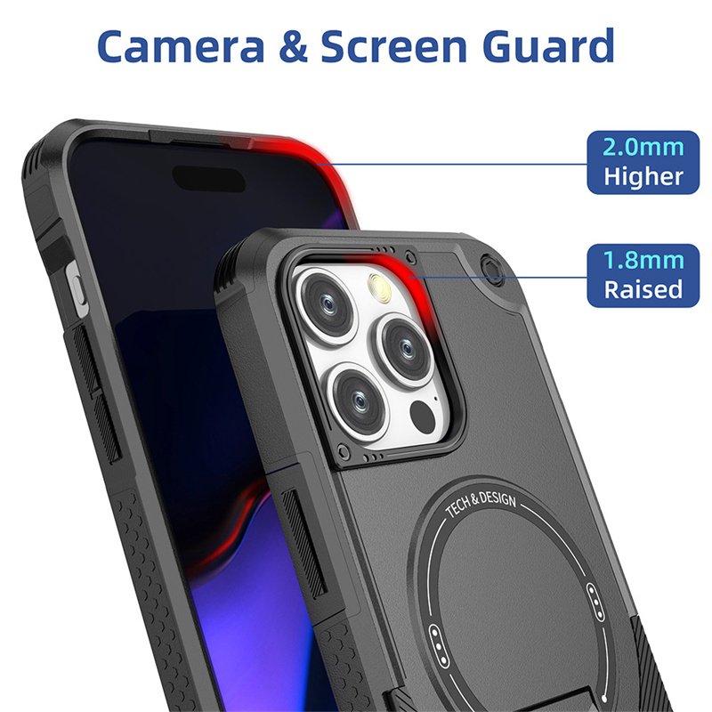 Anti Fall Magnetic For iPhone 16 15 14 13 12 Pro max Mobile Phone Case TPU PC 2 in 1 Silicone Armor Stand Shockproof Back Cover
