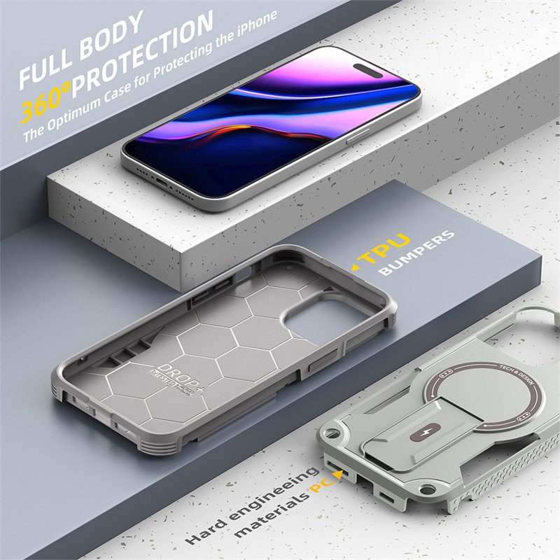 Anti Fall Magnetic For iPhone 16 15 14 13 12 Pro max Mobile Phone Case TPU PC 2 in 1 Silicone Armor Stand Shockproof Back Cover