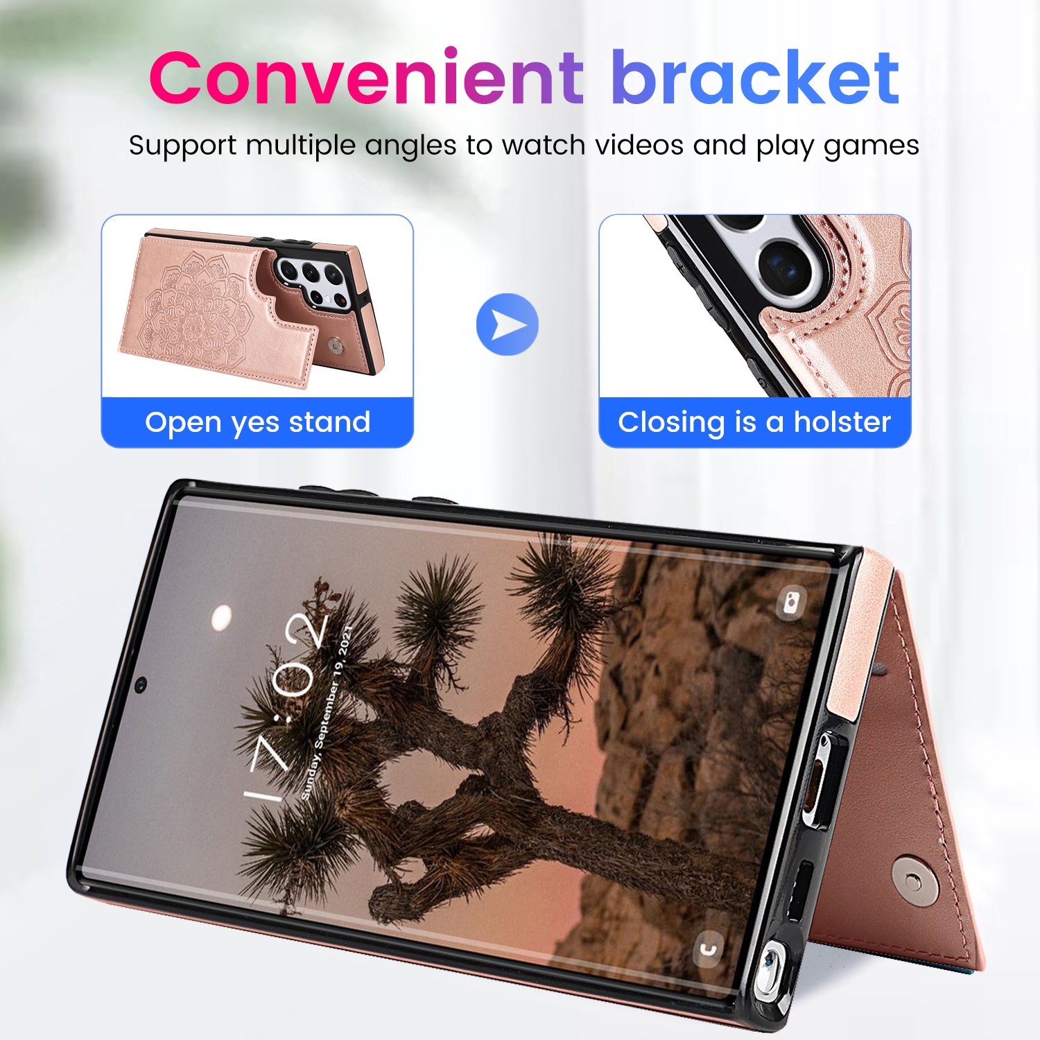 Luxury embossed Datura flip wallet leather phone case for samsung s21ultra case card holder shockproof phone cover for women