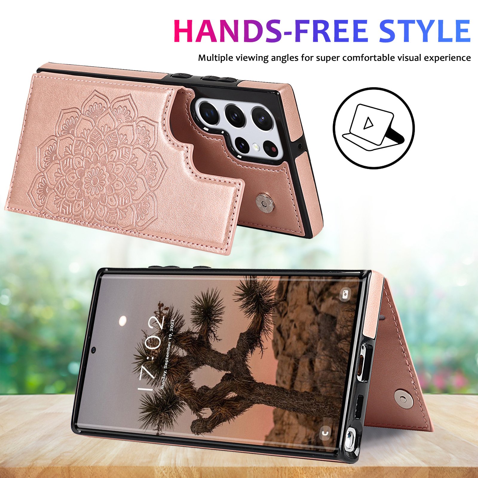 Luxury embossed Datura flip wallet leather phone case for samsung s21ultra case card holder shockproof phone cover for women