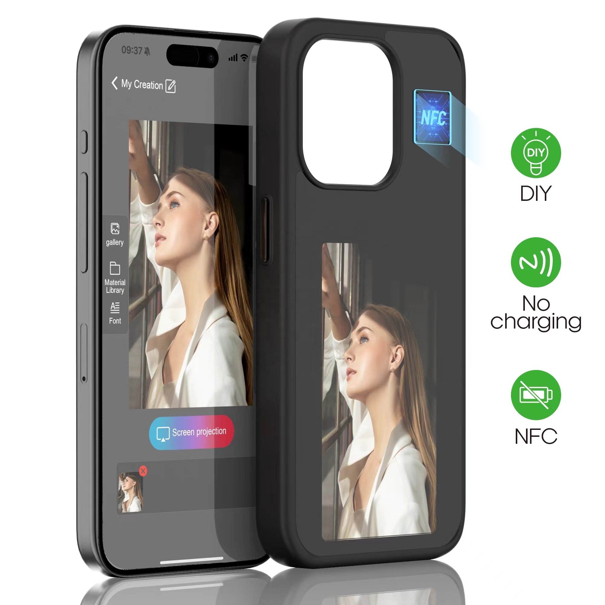 I Eink Soft Luxury Cell Mobile Case Nfc Photo Back Cover Phone For 13 14 15 16 Pro Max E Ink