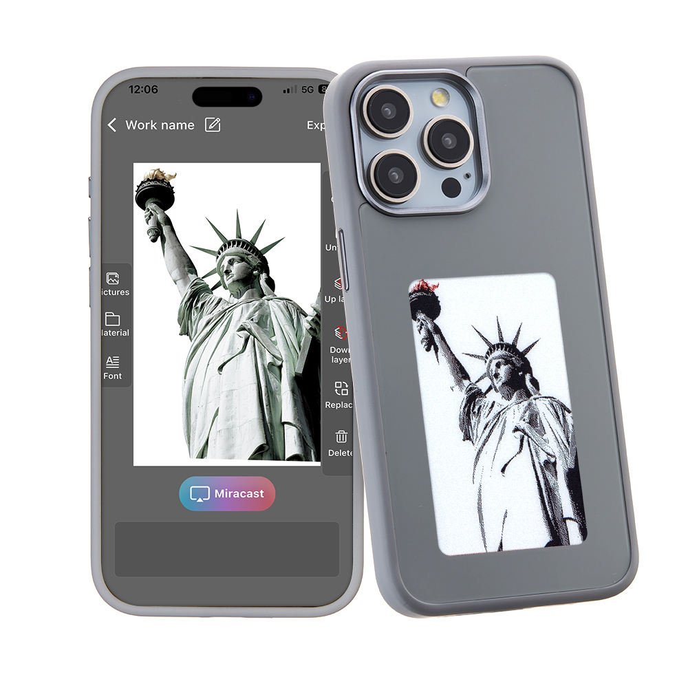I Eink Soft Luxury Cell Mobile Case Nfc Photo Back Cover Phone For 13 14 15 16 Pro Max E Ink